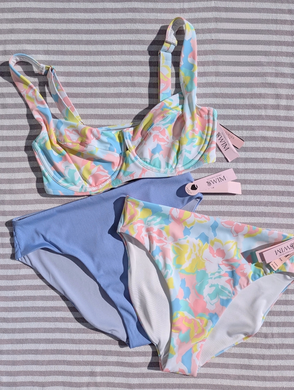 Victorias Secret Bikini Set 34DD Underwire Top + Two Small Bottoms High Waisted